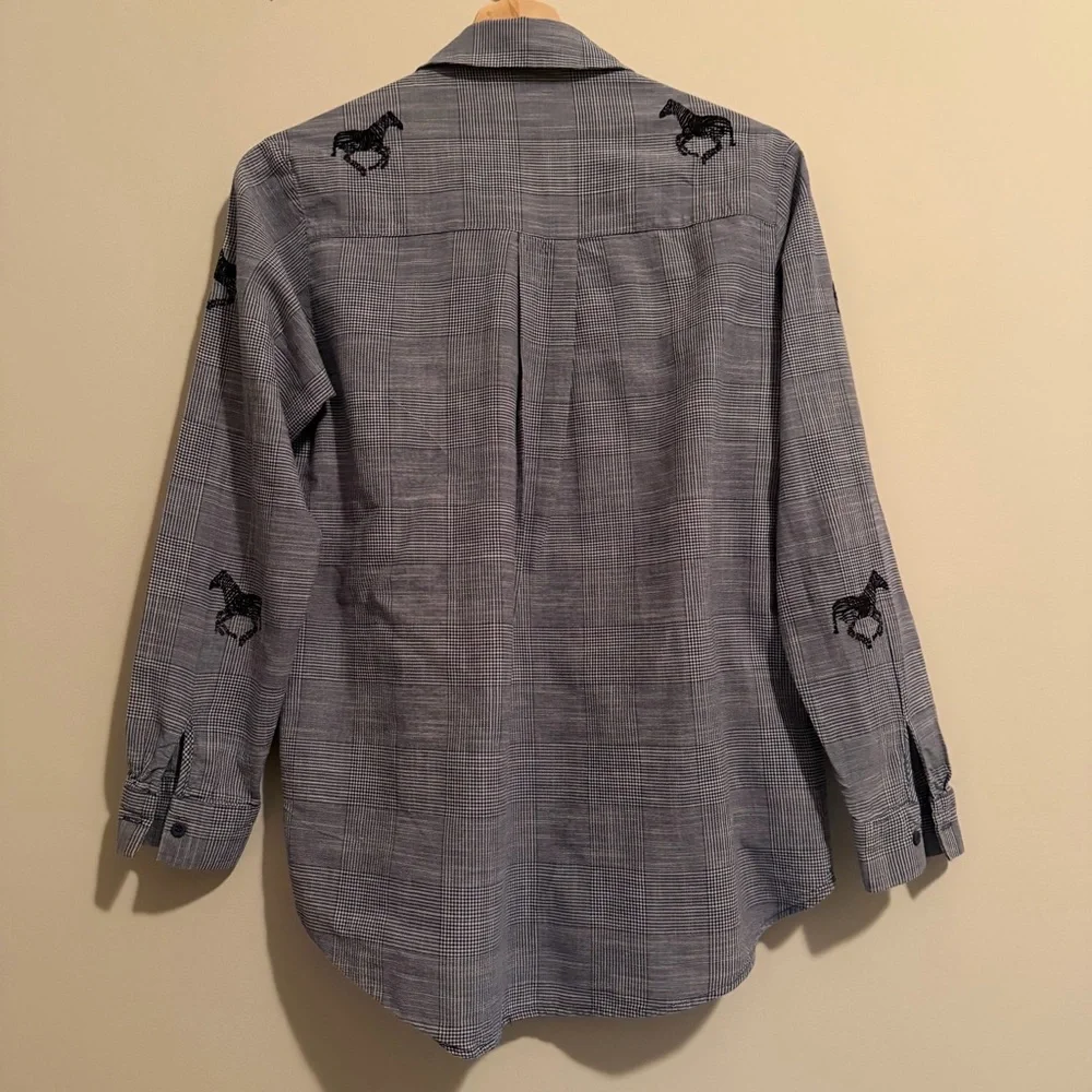 Zara Plaid Zebra Embroidered Button down Shirt